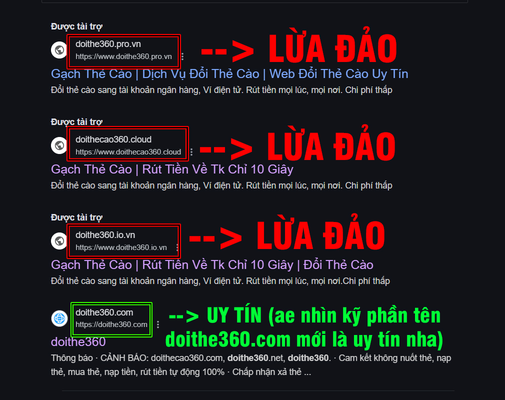 CẢNH BÁO WEBSITE MẠO DANH DOITHE360.COM